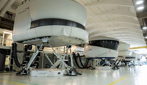 inset-Inside our Flight Simulators Hall where pilots train and are examined every six months